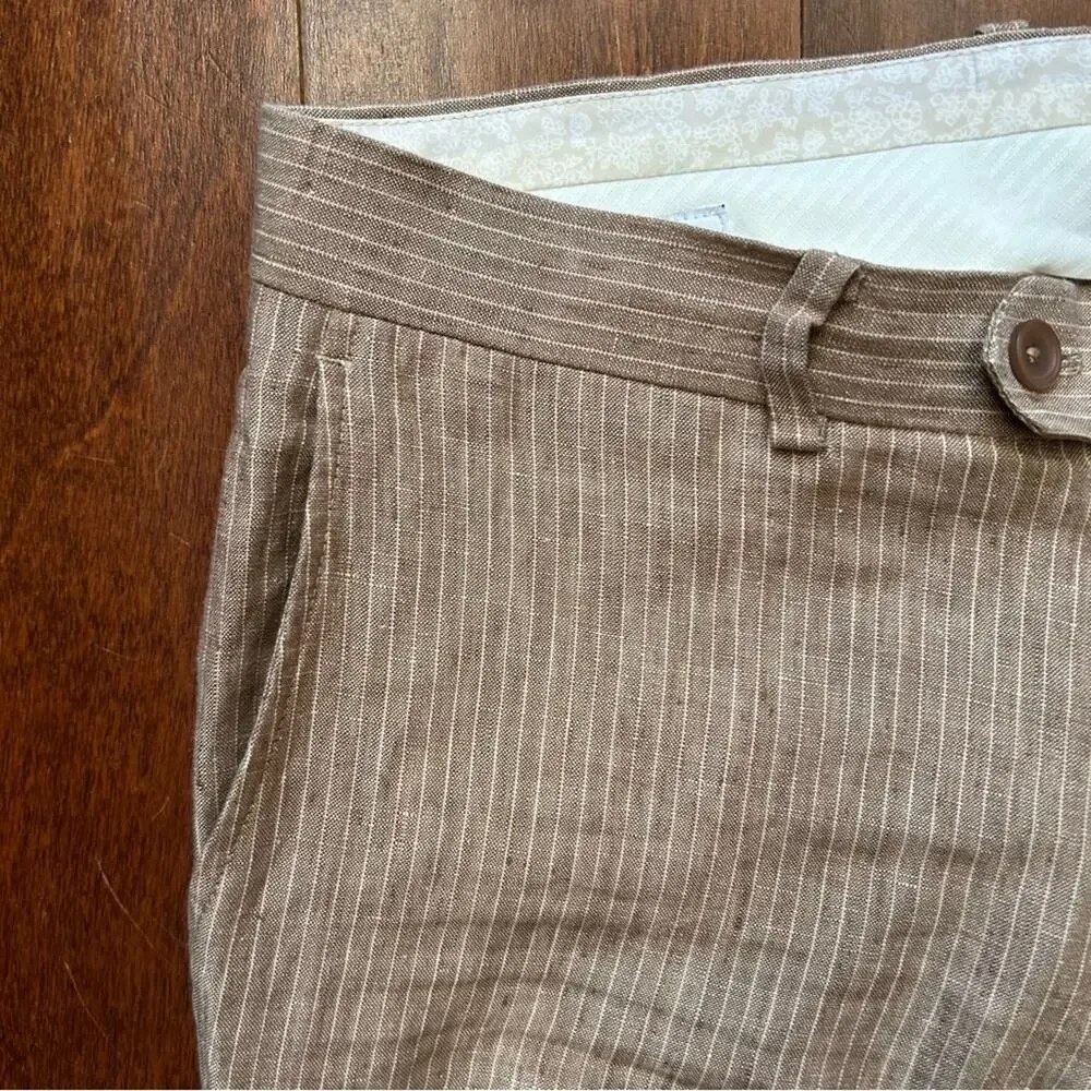 Bar III Men's 100% Linen Tan Pinstripe Pants, Size 42L